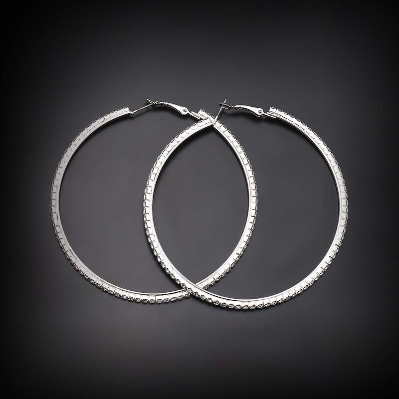 BSJELL Hoop Earrings for Women Silver Large Cubic Zirconia Hoop Earrings Big Circle Stud Earrings Crystal Bridal Wedding Fashion Jewelry For Women - Image 3